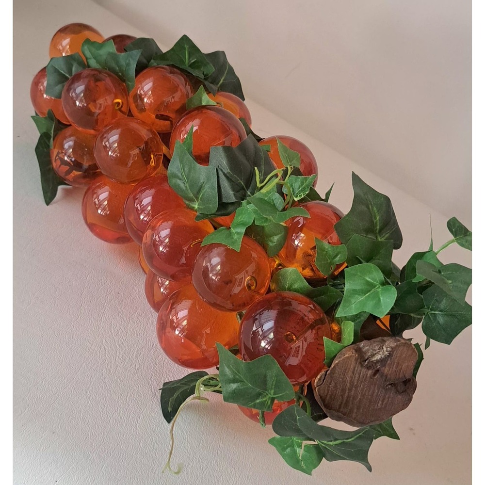 VTG Large Lucite Acrylic Grape Cluster Orange Amber 14" Driftwood MCM